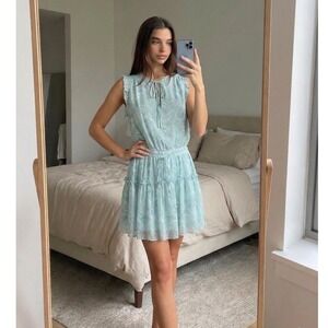 PINCH Tiered Ruffle Mini Dress Large Mint Green Fairy Pastel Spring Cottage